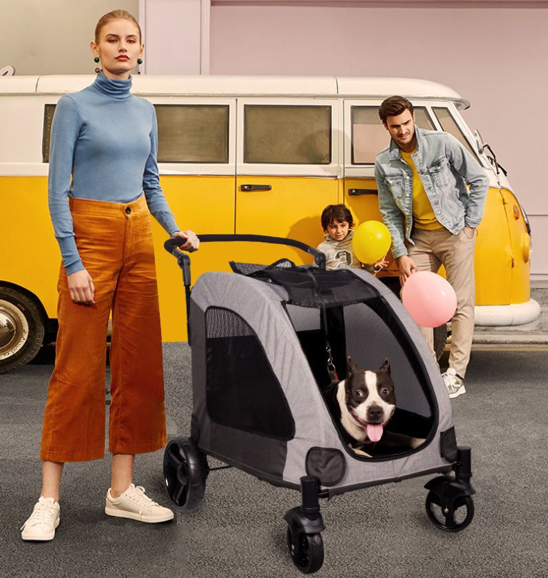 New Style 4 Wheels Dog Stroller Pet Stroller Foldable Pet Travel Jogger Wagon with Adjustable Handle Mesh Skylight