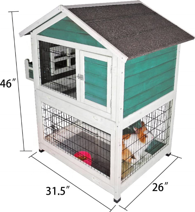 House Cage Outdoor Guinea Pig Cage on Wheels Bunny Cage Pet Rabbit Hutch Wooden with Pull-out Tray Chicken Coop Waterproof Roof