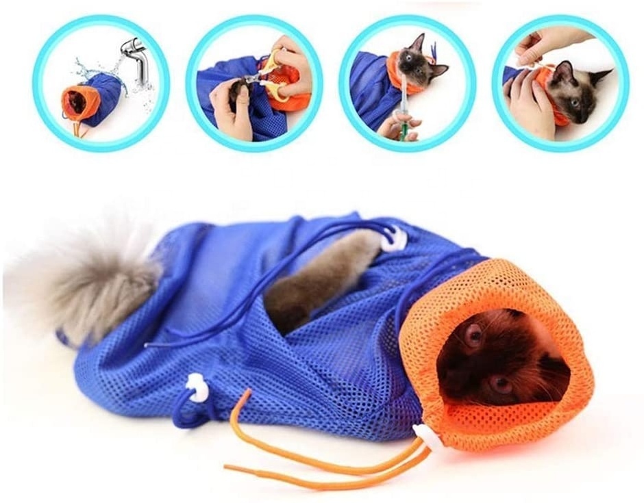 Cat Grooming Bag Cleaning Polyester Mesh Scratch Biting Resisted for Bathing Injecting Examining Nail Trimming Cat Bathing Bag