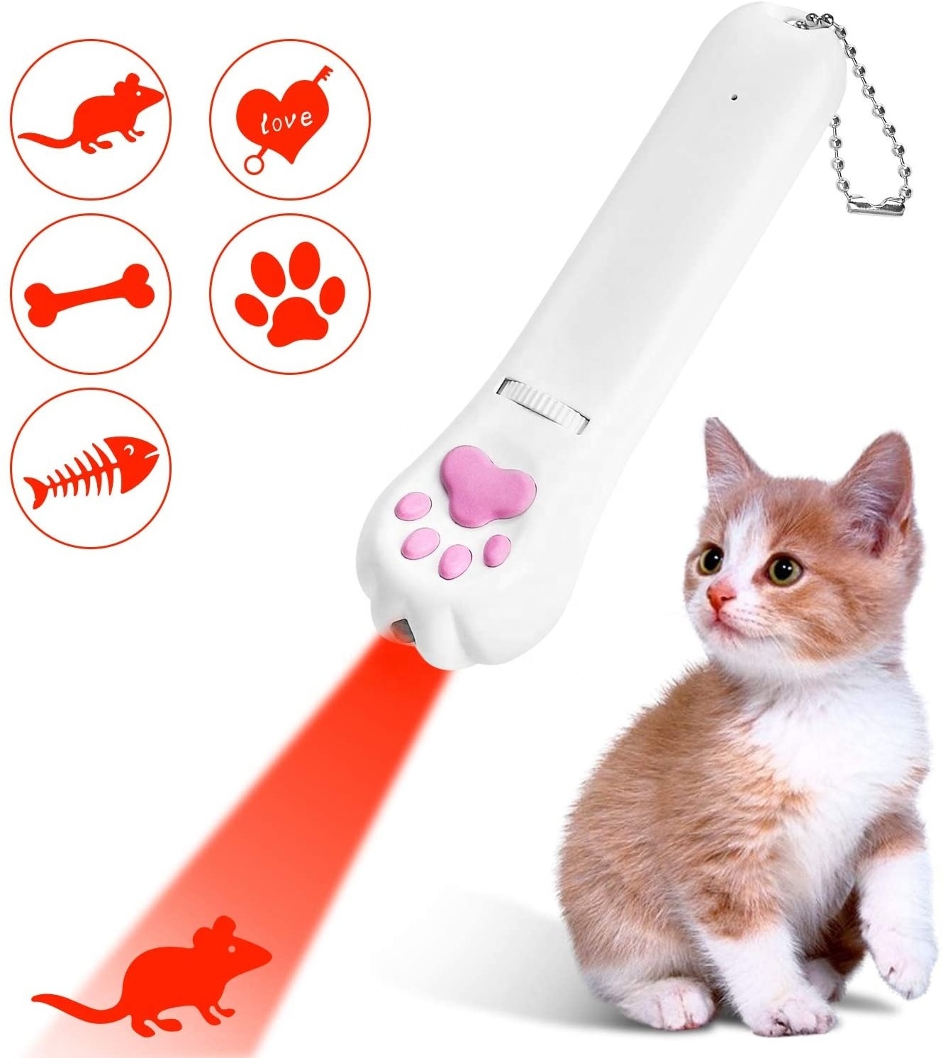 USB Charging and 5 Patterns Pet Cat Laser Toy Led Light Interactive Laser Pointer for Cats