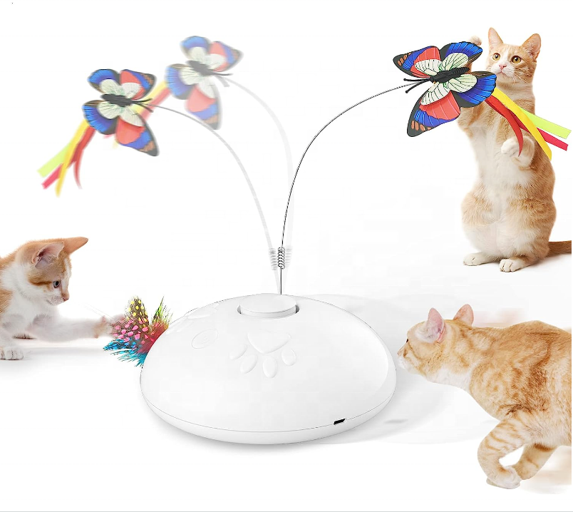 Cat Toy Upgraded Interactive for Indoor Cats 3 in 1 Moving Cat Toys with Butterfly Feather LED Light Pet Exercise Rechargeable