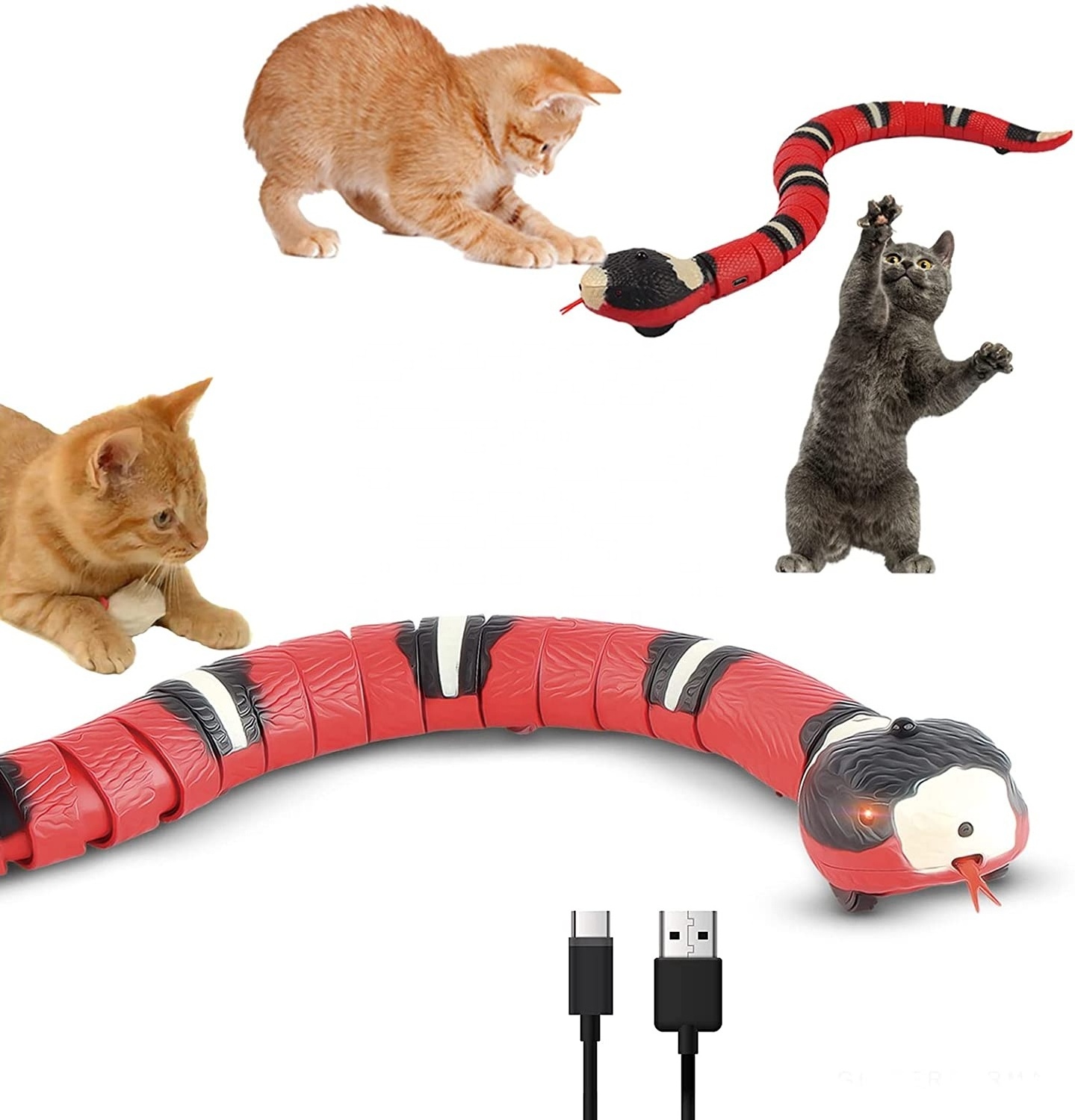 USB Rechargeable Electric Snake Toy Smart Sensing Snake Toy Cat Interactive Snake Cat Toy