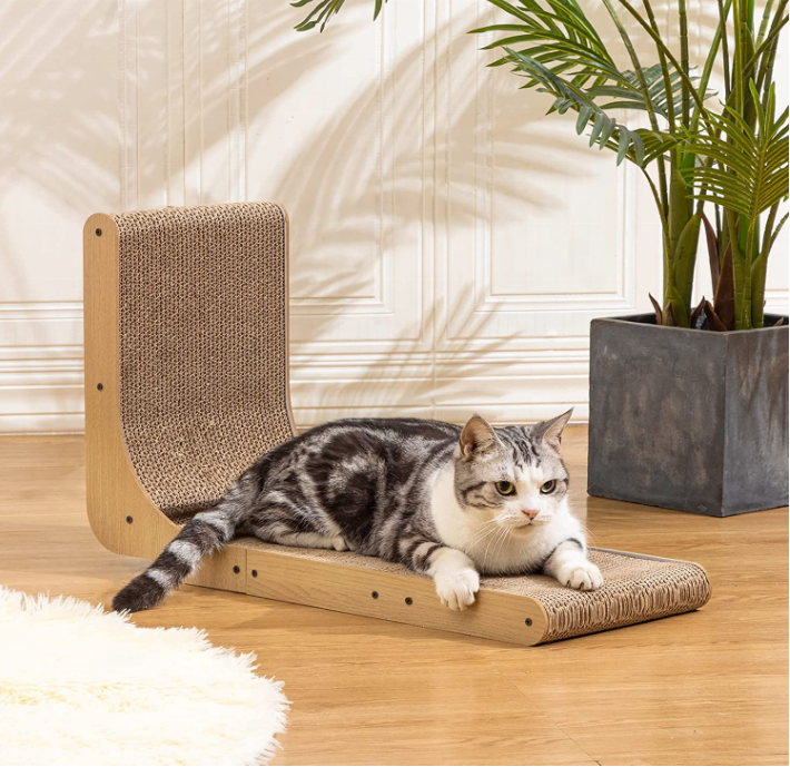 L Shape Cat Scratcher for Indoor Cats Protecting Furniture Cat Scratch Pad Cardboard Scratching with Ball Toy