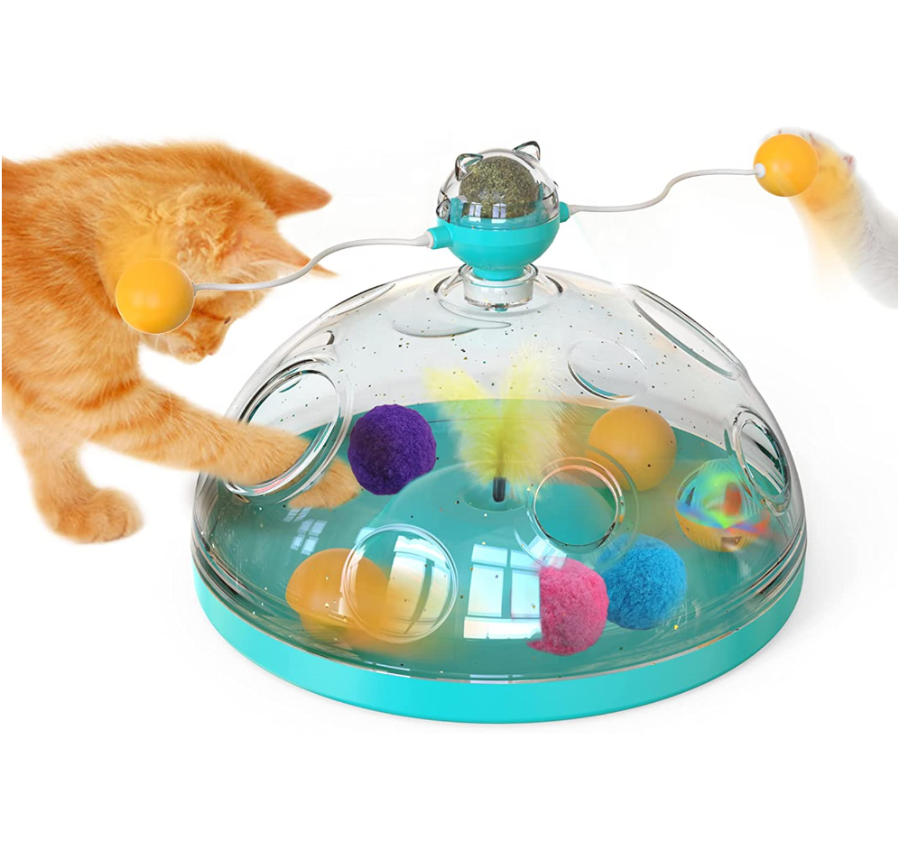 Cat Toy Indoor for Cats Interactive Best Kitten Puzzle Toys Kitty Treasure Chest Puzzles Teaser Catnip Ball with Feather Plastic