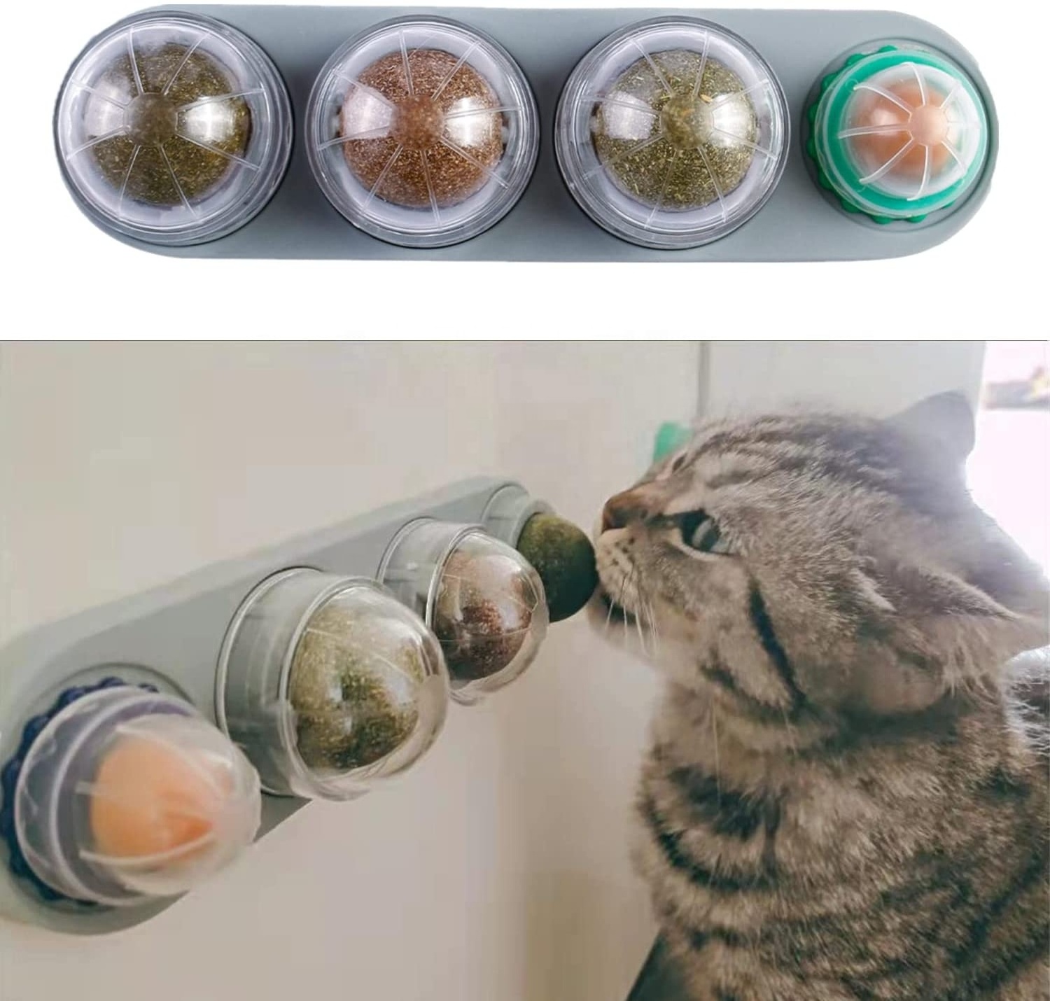 Wholesale 4 in 1 Natural Edible Catnip Balls Wall-mounted Rotatable Safe Healthy Cat Catnip Wall Ball Toys