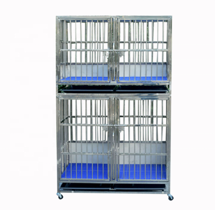 Wholesale Heavy Duty Stainless Steel Metal Stackable Kennel Cages with the Plastic Flooring High Quality 6ft Dog Breeding Equipm