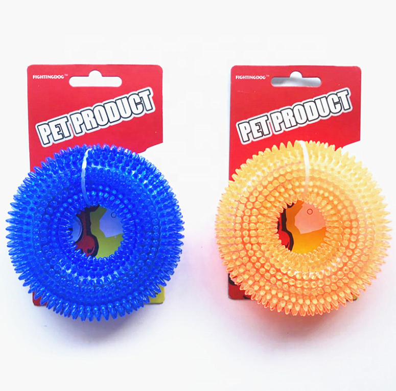 Durable Dog Squeaky Chew Toys Dental Teething Cleaning Non-Toxic Natural TPR Rubber Puppy Toys Crystal Ring Design