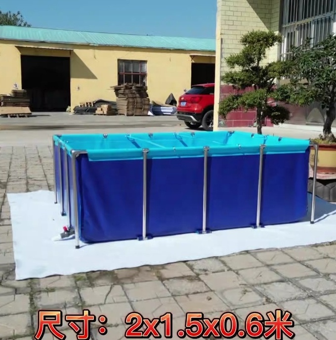 Customized Size PVC Tarpaulin Fish Pond 900g Cloth Plastic Fish Tank PVC Aquaculture  Fish Tank Pond with Stainless Steel Stand