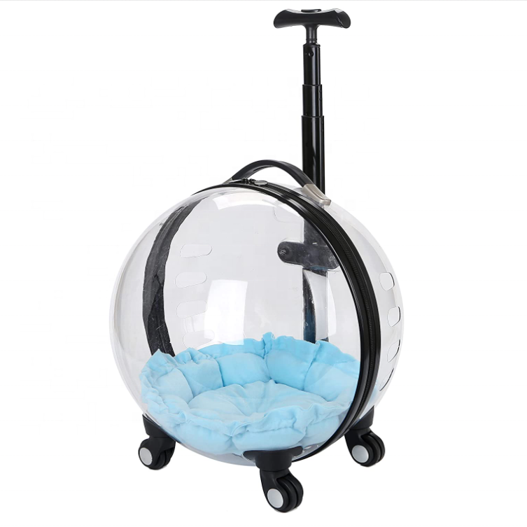 Custom Luxury New Transparent Capsule Pet Travel Trolley for Puppies Dogs Cat Carriers Bag with Trolley Wheel Cat Trolley Bag