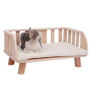 Wooden Cat Bed Hammock with Blanket Removable Washable Cat Sofa Solid Wood Pet Bed