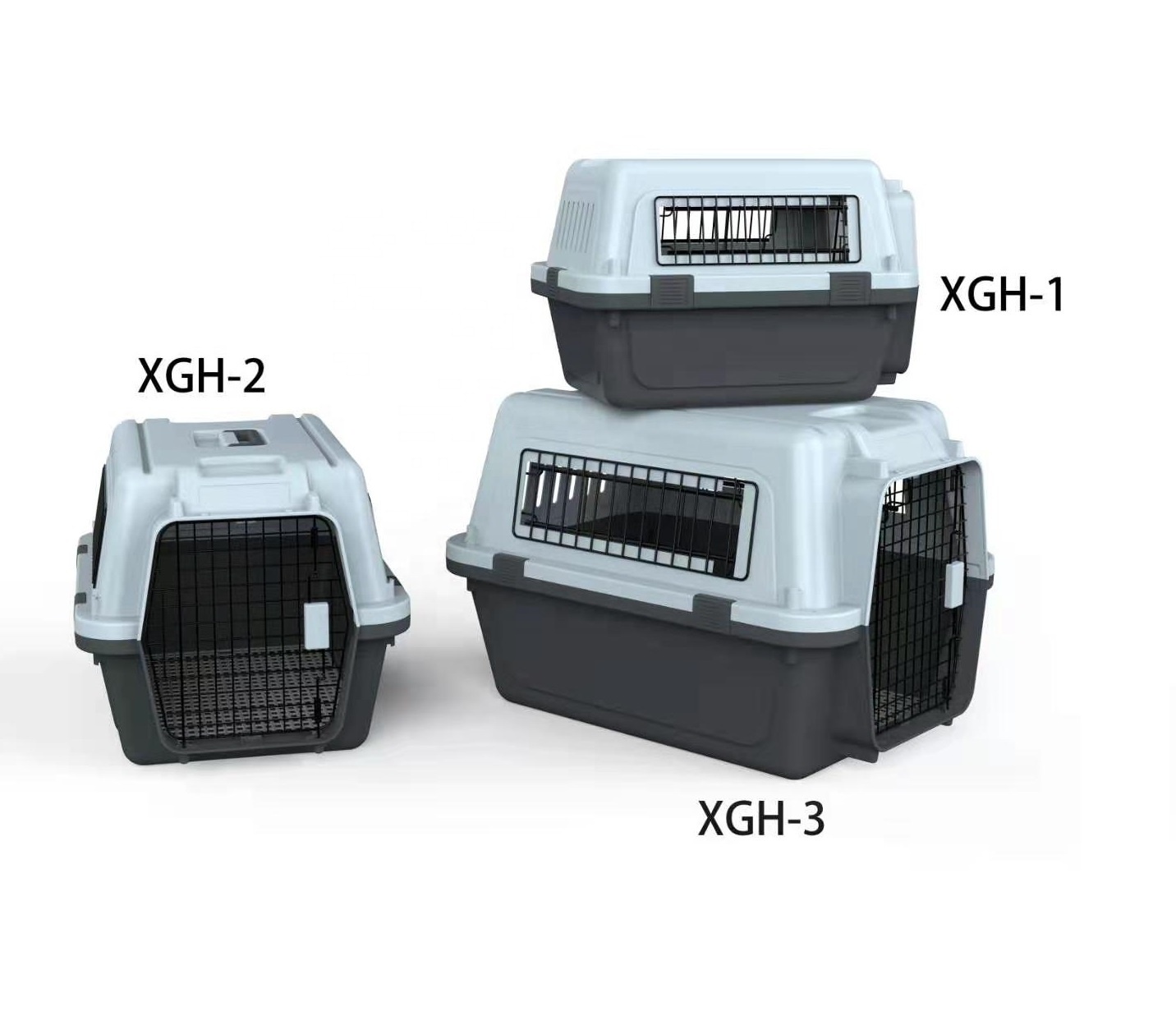 Plastic Kennels Rolling Plastic Wire Door Travel Dog Crate- Large Kennel Gray