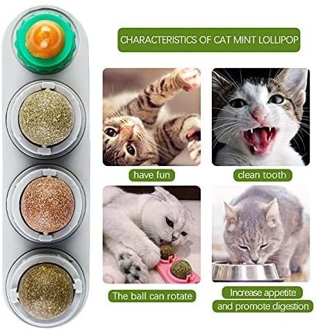 Wholesale 4 in 1 Natural Edible Catnip Balls Wall-mounted Rotatable Safe Healthy Cat Catnip Wall Ball Toys