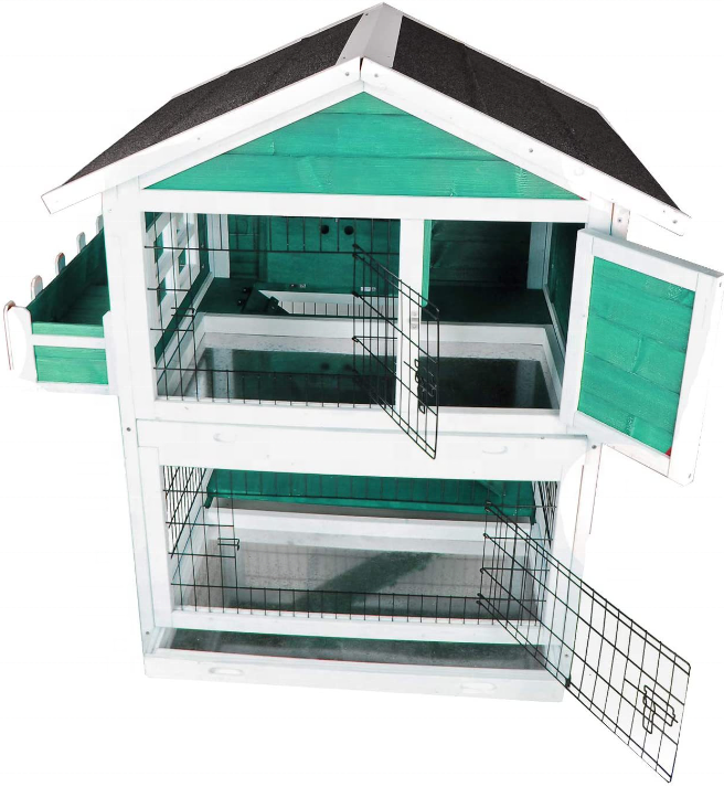 House Cage Outdoor Guinea Pig Cage on Wheels Bunny Cage Pet Rabbit Hutch Wooden with Pull-out Tray Chicken Coop Waterproof Roof