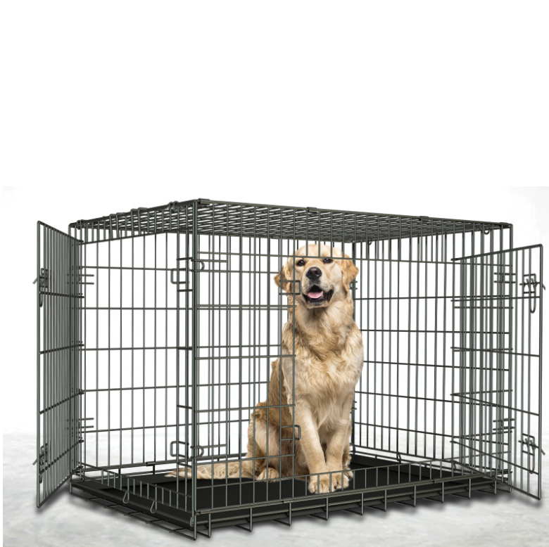 24/30/36/42/48 Inches Single Double Door Leak-Proof Plastic Pan Dog Crates Metal Folding Dog Kennel for Big Pets