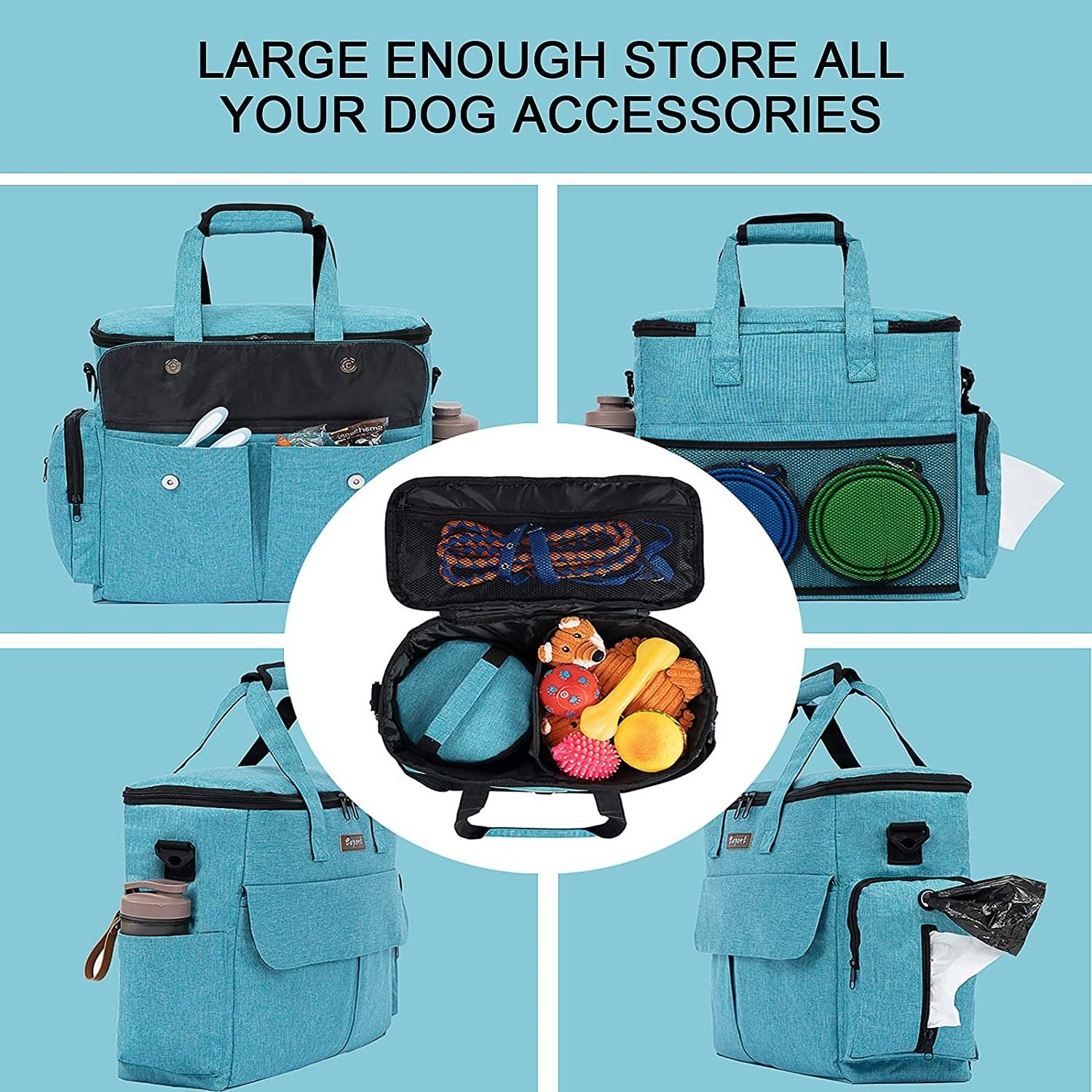 Pet Travel Bag Dog Travel Set  Airline Approved Tote Organizer with Multi-Function Pockets Fanny Pack Dog Travel Food Bag