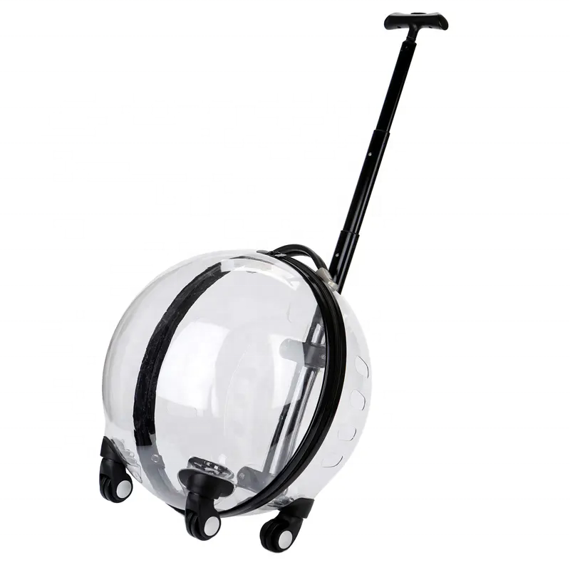 Custom Luxury New Transparent Capsule Pet Travel Trolley for Puppies Dogs Cat Carriers Bag with Trolley Wheel Cat Trolley Bag