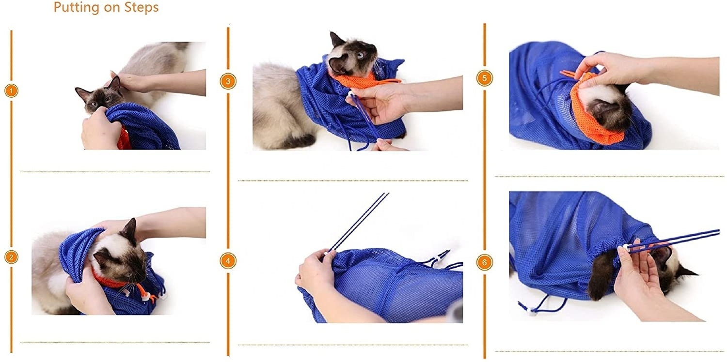 Cat Grooming Bag Cleaning Polyester Mesh Scratch Biting Resisted for Bathing Injecting Examining Nail Trimming Cat Bathing Bag