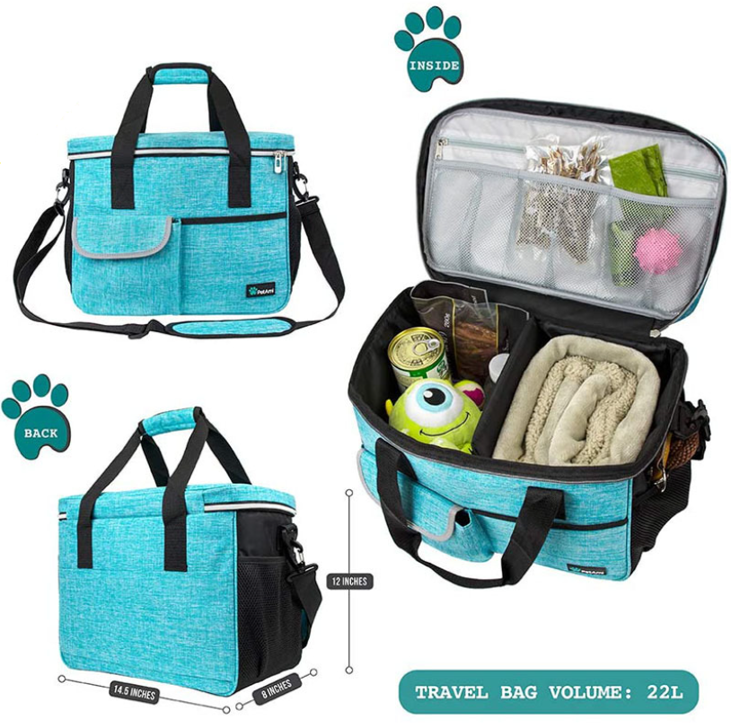 Pet Travel Bag Dog Travel Set  Airline Approved Tote Organizer with Multi-Function Pockets Fanny Pack Dog Travel Food Bag