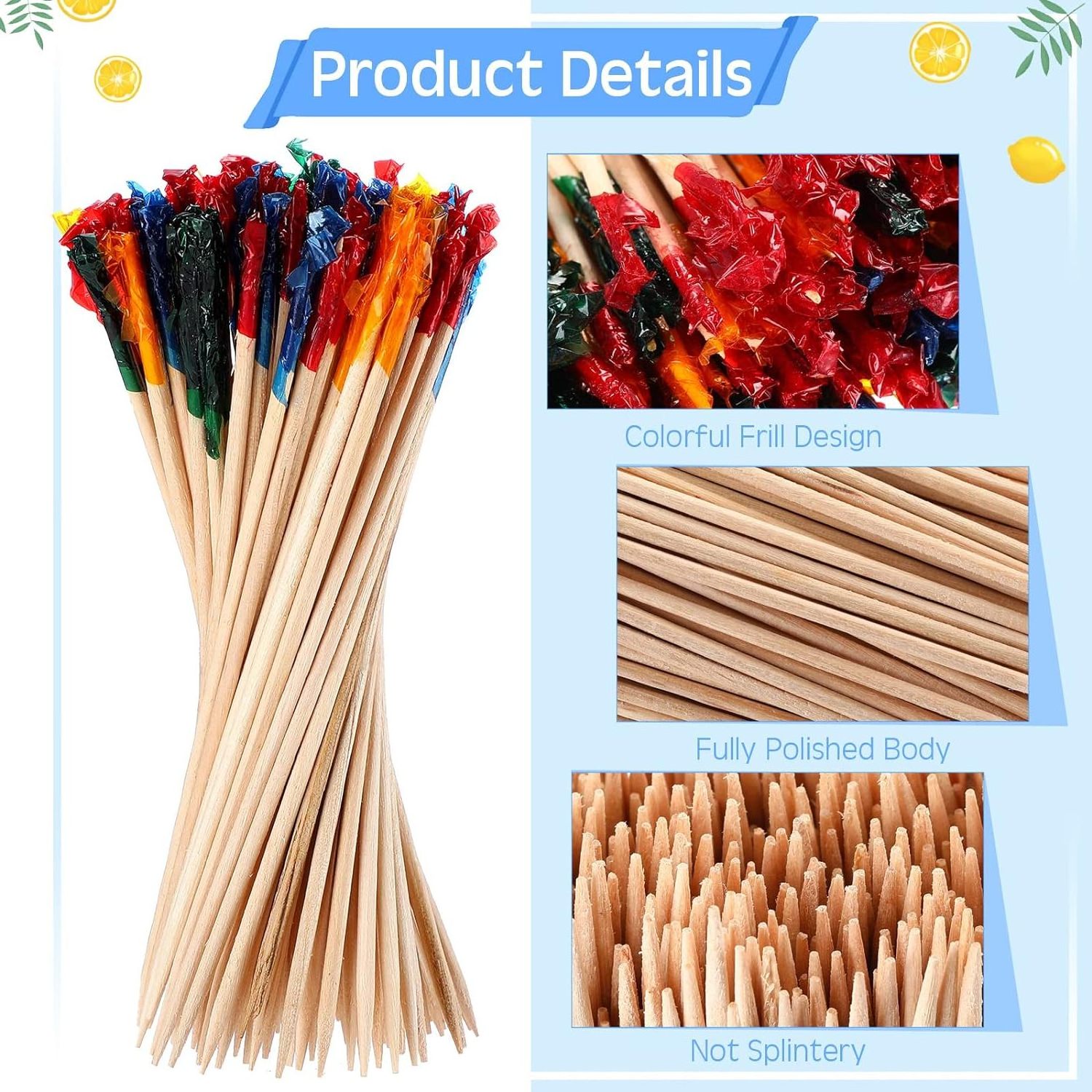 Wholesale Wooden Decorative Toothpicks Mini Paper Umbrella Tooth Picks For Short Party