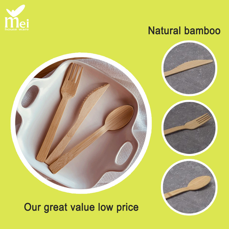 Eco-Friendly Bamboo Cutlery Set Compostable Biodegradable Disposable Fork and Knife for Restaurants Custom Size