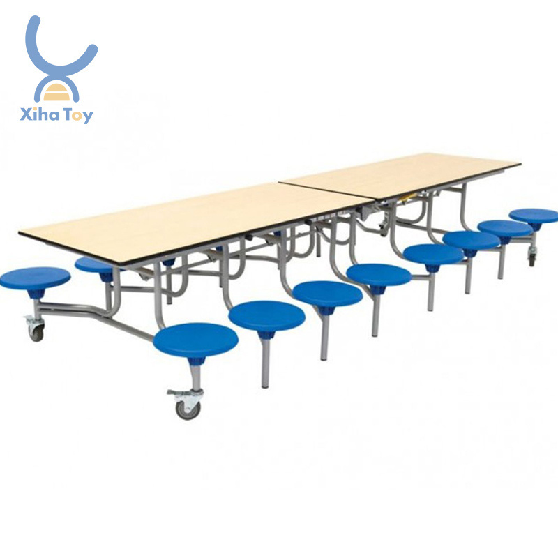 XIHA  Plastic 12 Seat Garden Folding Dining Cafeteria Tables And Chair Set Steel School Dining Hall Canteen Table And Chair