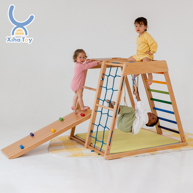 XIHA Cheap Kids Climbing Frames Baby Wooden Outdoor Climbing Frame Montessori Children Indoor Wooden Climb Frame Slide Swing