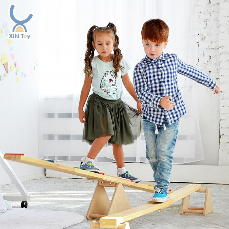 Factory Wholesale High Quality Wood Kids Science Educational Toy Seesaw and Balance Natural Wood Rainbow Swing Board