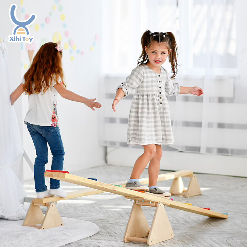 Factory Wholesale High Quality Wood Kids Science Educational Toy Seesaw and Balance Natural Wood Rainbow Swing Board