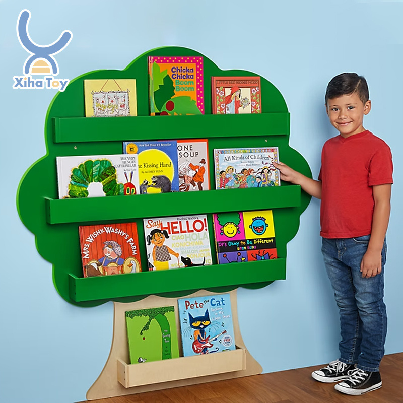 Xiha Wooden Mobile Kids Book Case Bookshelf For Montessori Daycare Classroom Literacy Kindergarten Library Bookshelf Furniture