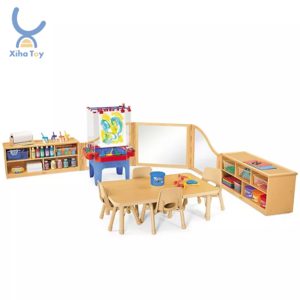 XIHA Kids Indoor Wooden House Study Table Chair Set Montessori Saudi Arabia Solid Wood Daycare Furniture Wholesale