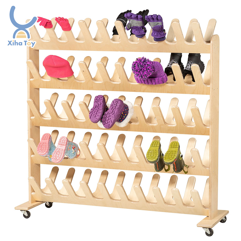 XIHA Montessori Boot And Mitt Mobile Drying Rack Wooden Kindergarten School Furniture Set