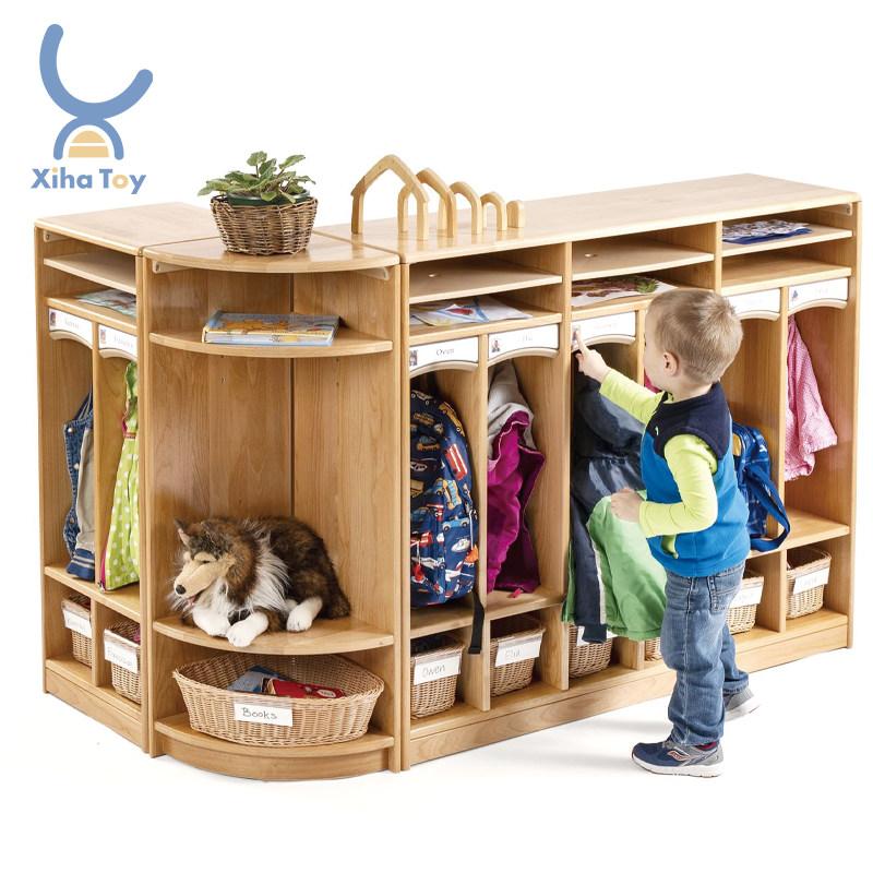 XIHA Kids Backpack Coat Clothes Shoes Storage Cabinet With Organizer Hooks Wooden Cubbies & Lockers For Daycare School Classroom