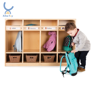 XIHA Kindergarten Classroom Furniture Bag Clothes Preschool Kid Bookcase Cubbies & Lockers For Child Wooden Cabinet Storage