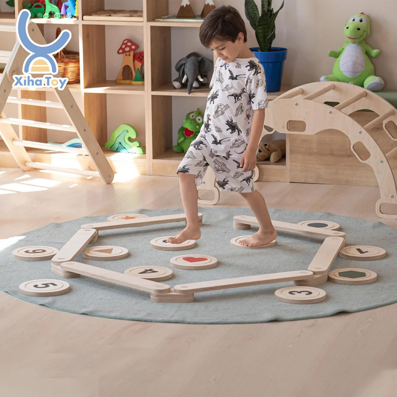 XIHA Wooden Adjustable Balance Beam For Kid Montessori Toddler Indoor Balance Beam With Stepping Stone Toys For Toddler Children