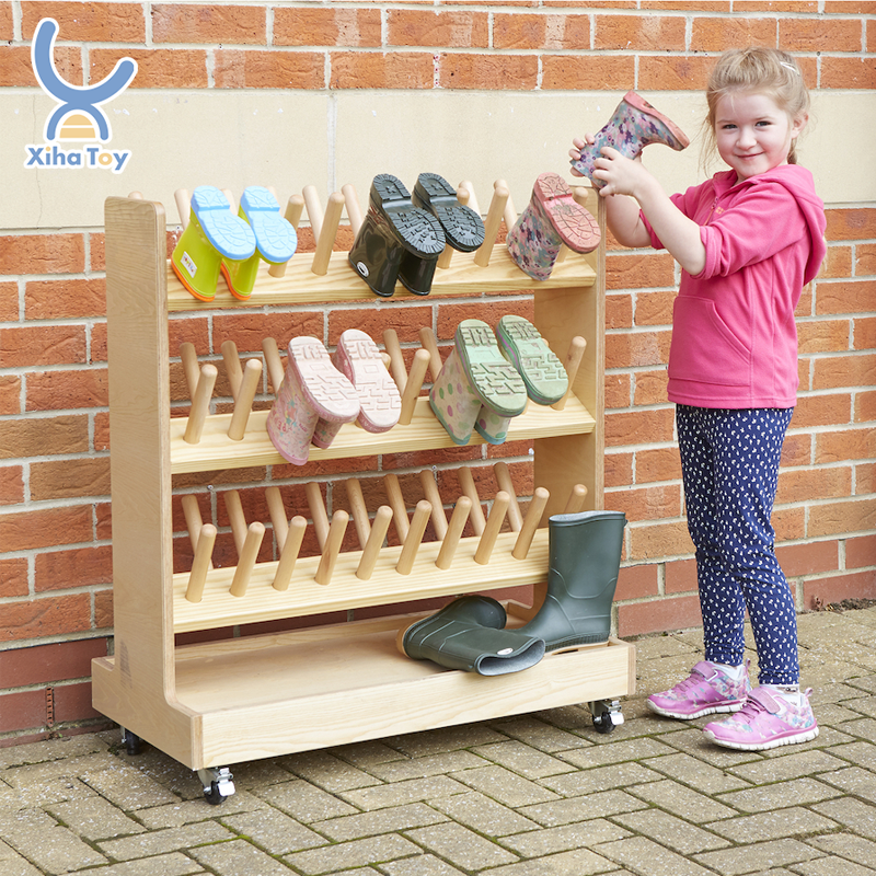 XIHA Montessori Boot And Mitt Mobile Drying Rack Wooden Kindergarten School Furniture Set