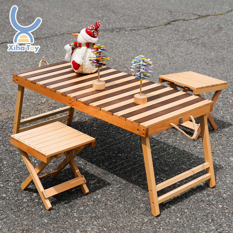 XIHA New Outdoor Folding Table and 2 Chairs Set Leisure Wooden Camping Sets