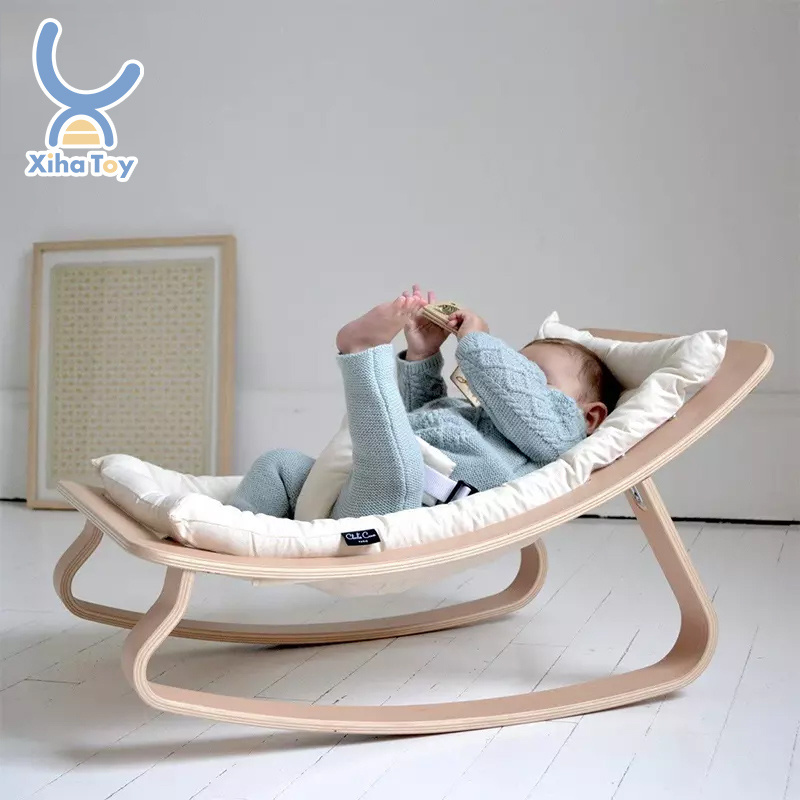 XIHA Kids Sofa Indoor Children Furniture Rocking Chair For Baby Sleep Natural Wooden Baby Bouncer Swinging Chair For Nursery