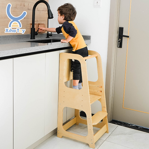 Kids Wooden Standing Multi-Use Adjustable Children Kitchen Helper Montessori Stool Folding Foldable Learning Tower For Toddler