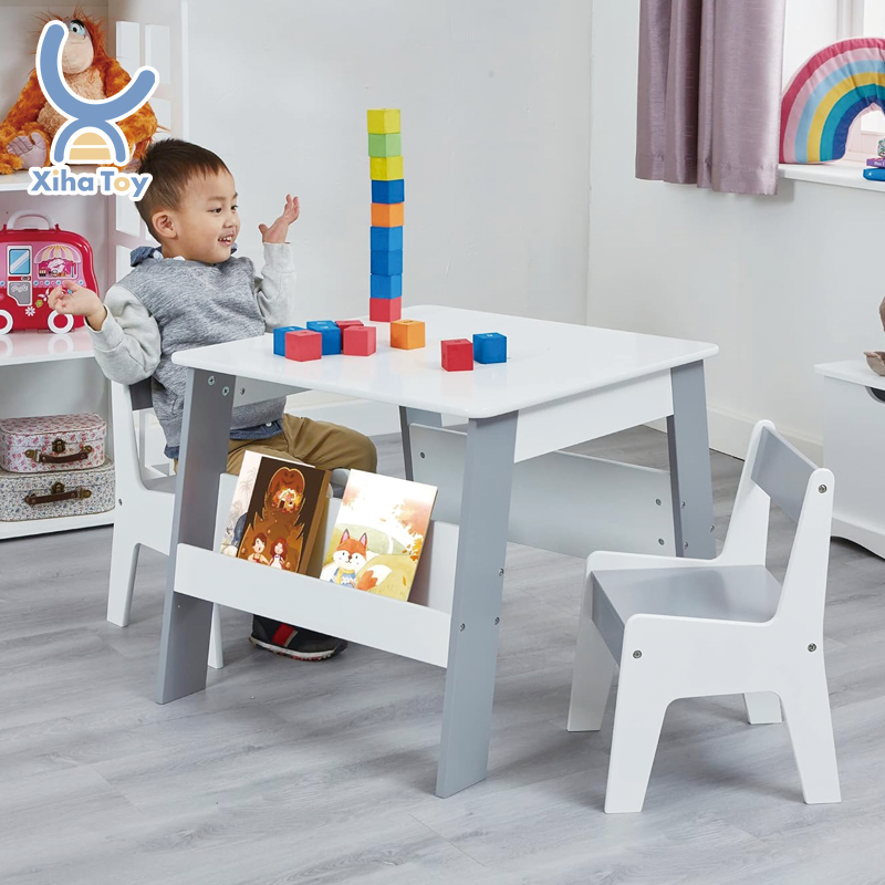 XIHA Kids Table and Chair Set Wooden Activity Table for Toddlers Arts Crafts Drawing Reading Playroom Multipurpose Tabletop