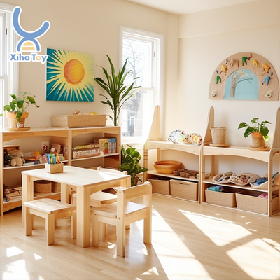 XIHA Montessori Children's Wooden Nursery Preschool Kindergarten Furniture Sets Learning Kids Desk Table And Chair For Daycare