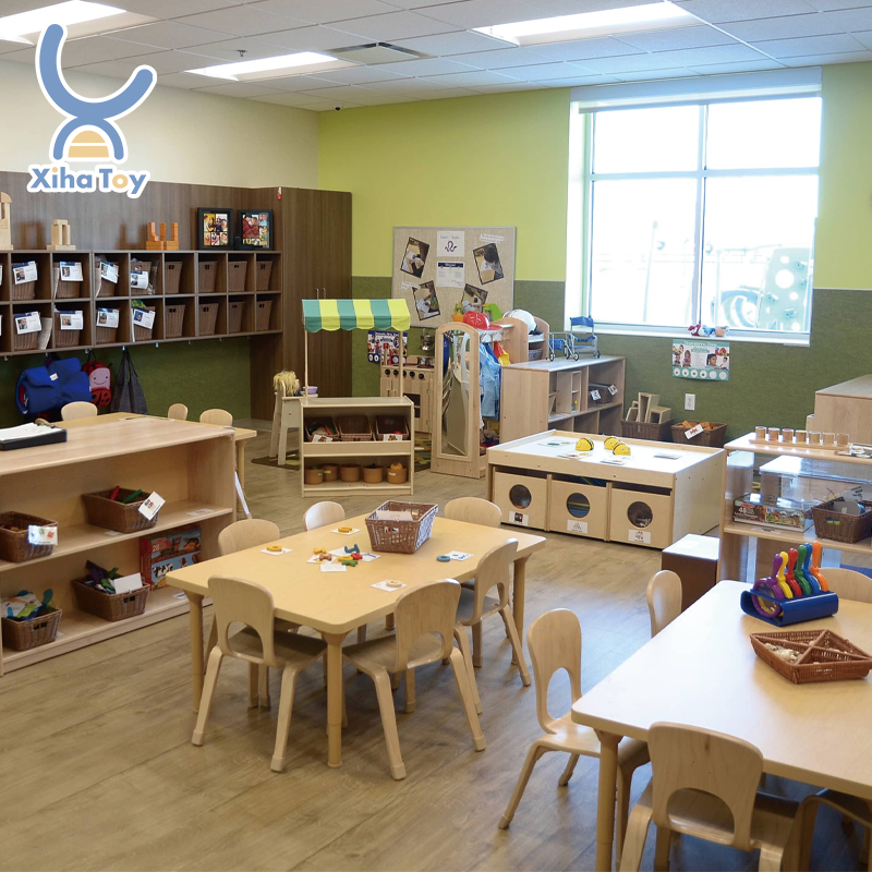 XIHA Daycare Montessori Kindergarten School Furniture Set Preschool Supplies For Kids Wood Nursery Furniture Set