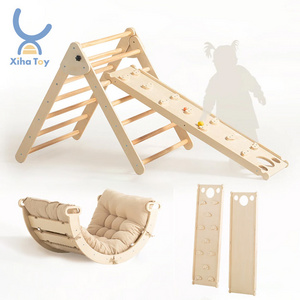 Children Montessori Wooden Climbing Triangle With Rocking Arch Ramp Triangulo Piklers Kids GYM Foldable Pickler Triangle Set