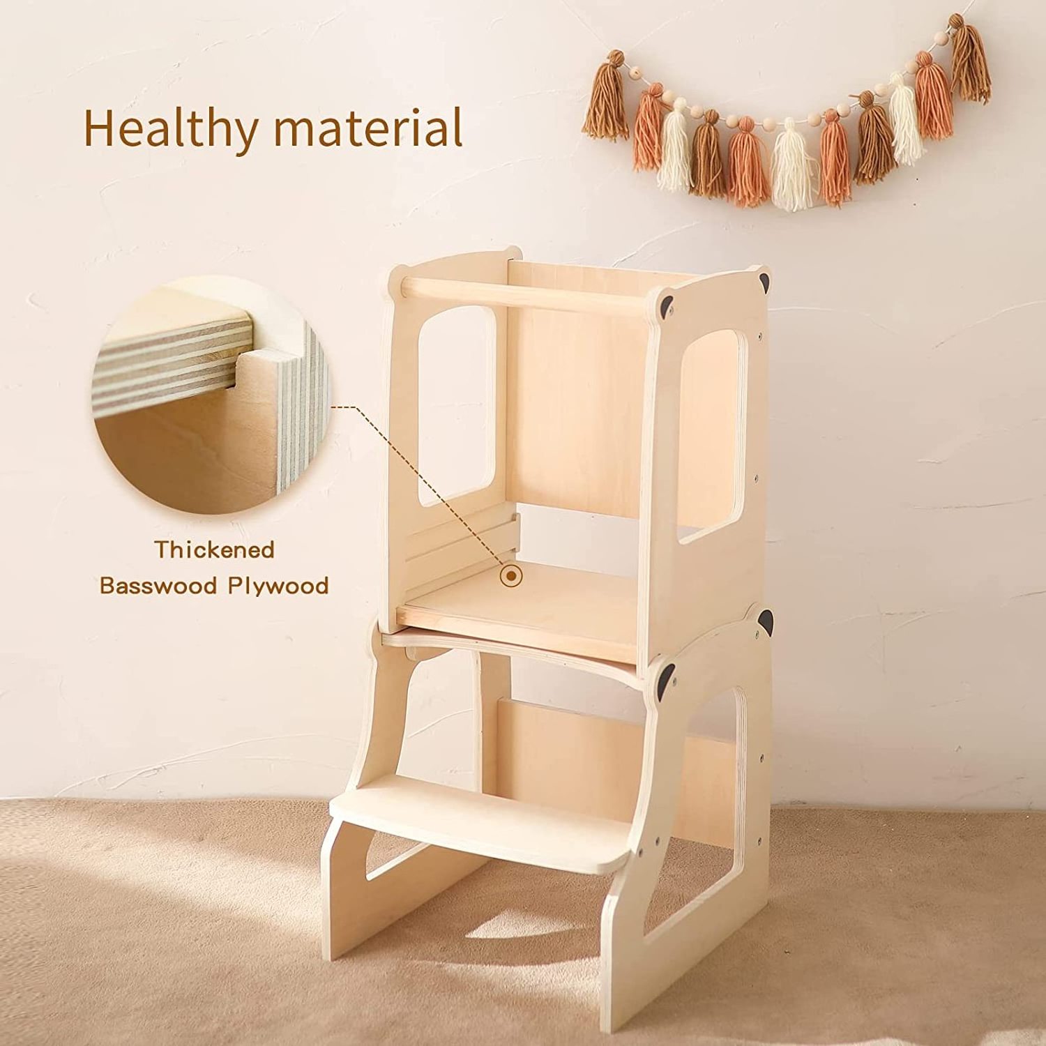 4 In 1 Montessori Wooden Toddler Tower Kitchen Step Stool Kids Kitchen Tower 3In1 Learning Step Stool Desk Sli Wood Learning Tow