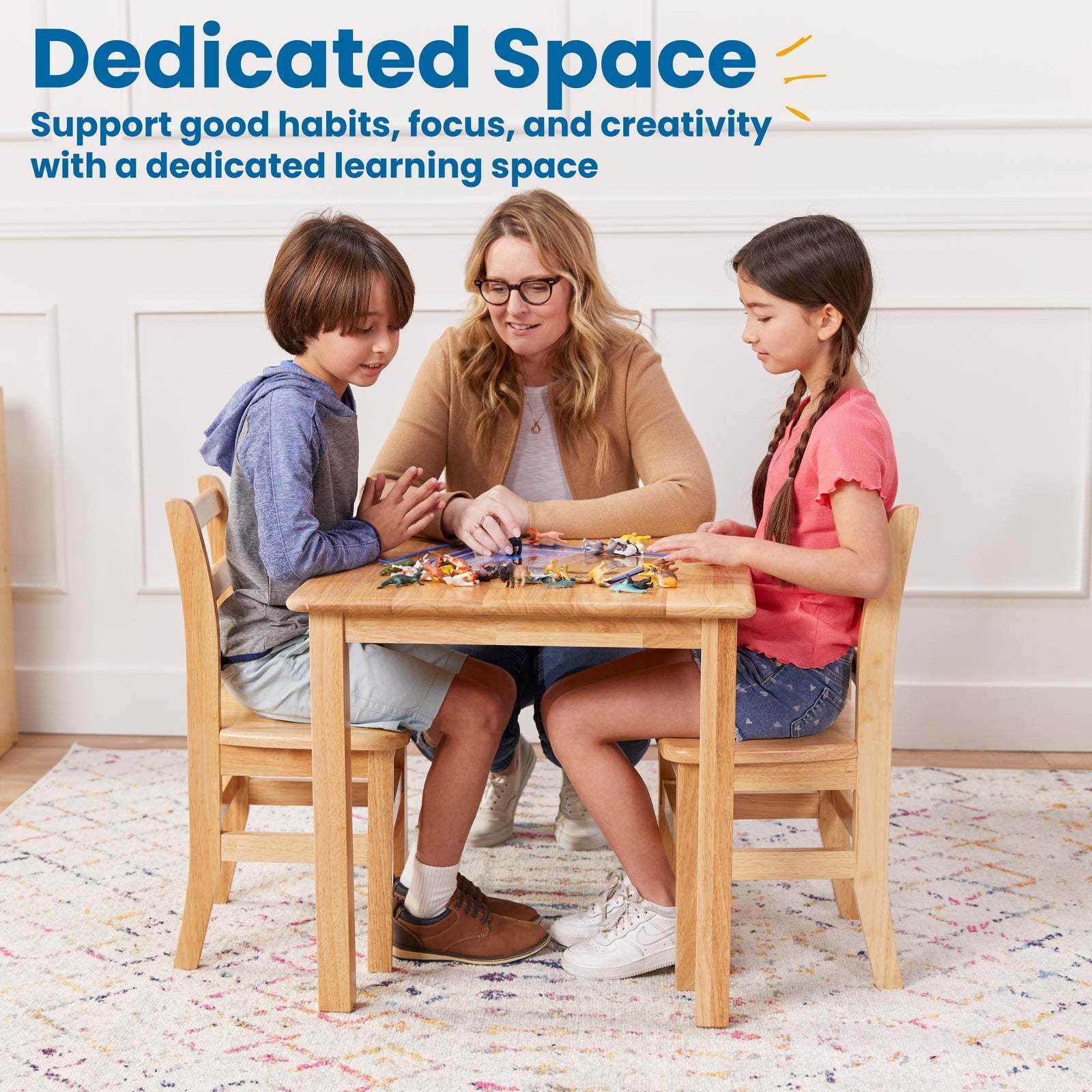 Kids Table And Chair Set 4 in 1 Wood Activity Table Bench Desk For Children Reading Playroom Toddler Table & Chair Set