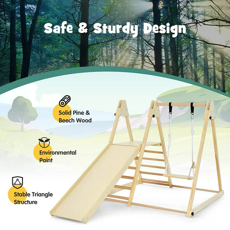 Play Grounds Indoor Wooden Net Climbing Frame Gardenring Climbing Rope Nets Paly Ground Gym Ring Swing And Slide For Kid