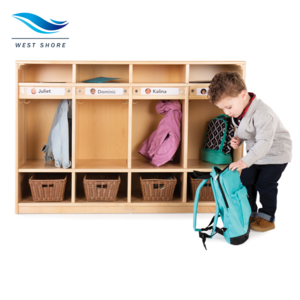 Wooden Backpack Cubbies Lockers Storage Organizer With Hooks For Montessori Daycare School Toddlers Coat Clothes Locker