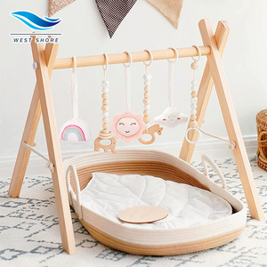 Eco-friendly Montessori Wooden Foldable Baby Play Gym With Mats For baby Activity Gym Frame With Baby Gym Hanging Toys