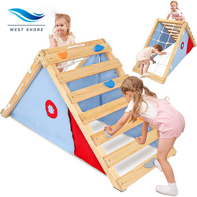 Pickler Triangle with Tent Climbing Triangle with Tent Cover Fun Set for Kids Sturdy Safe Wooden Structure for Children