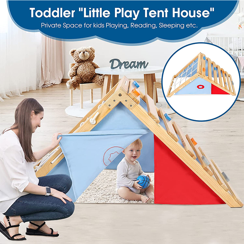 Pickler Triangle with Tent Climbing Triangle with Tent Cover Fun Set for Kids Sturdy Safe Wooden Structure for Children