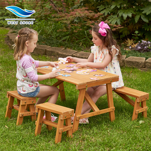 Customized Kids Outdoor Solid Wood Folding Tables And Chairs Anticorrosive Wood Conjoined Garden Combination Set Leisure Picnic